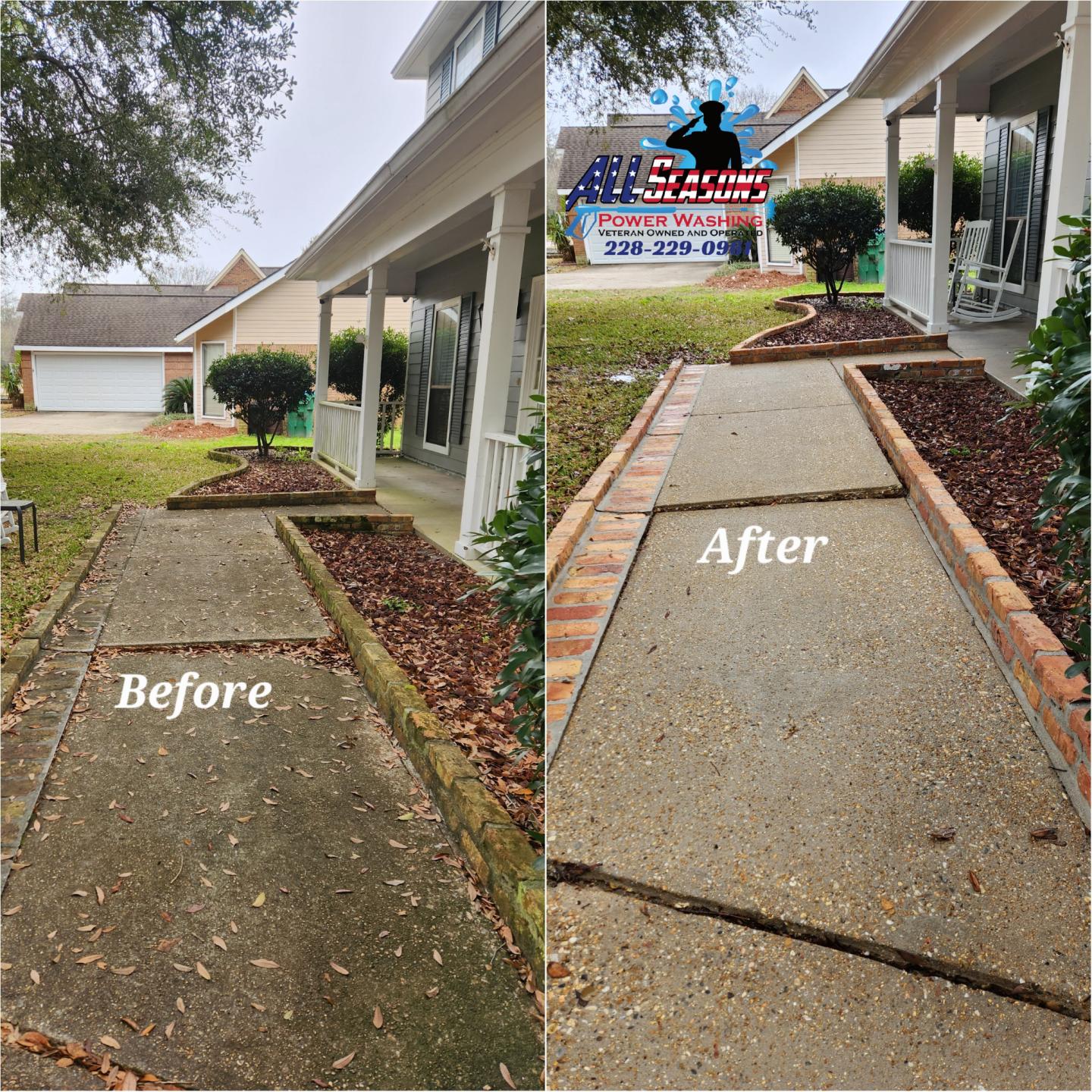Rust stain removed from concrete using Front 9 Restoration products